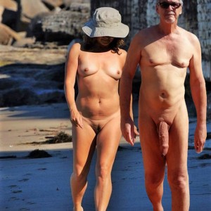 True nudist flashing cock on the beach with milf friends