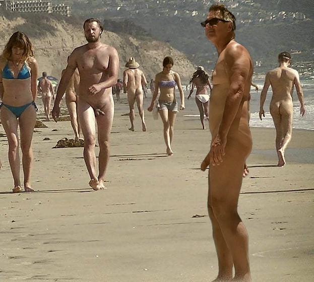 True nudist flashing cock on the beach with milf friends