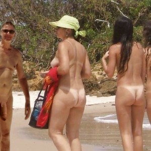 True nudist flashing cock on the beach with milf friends